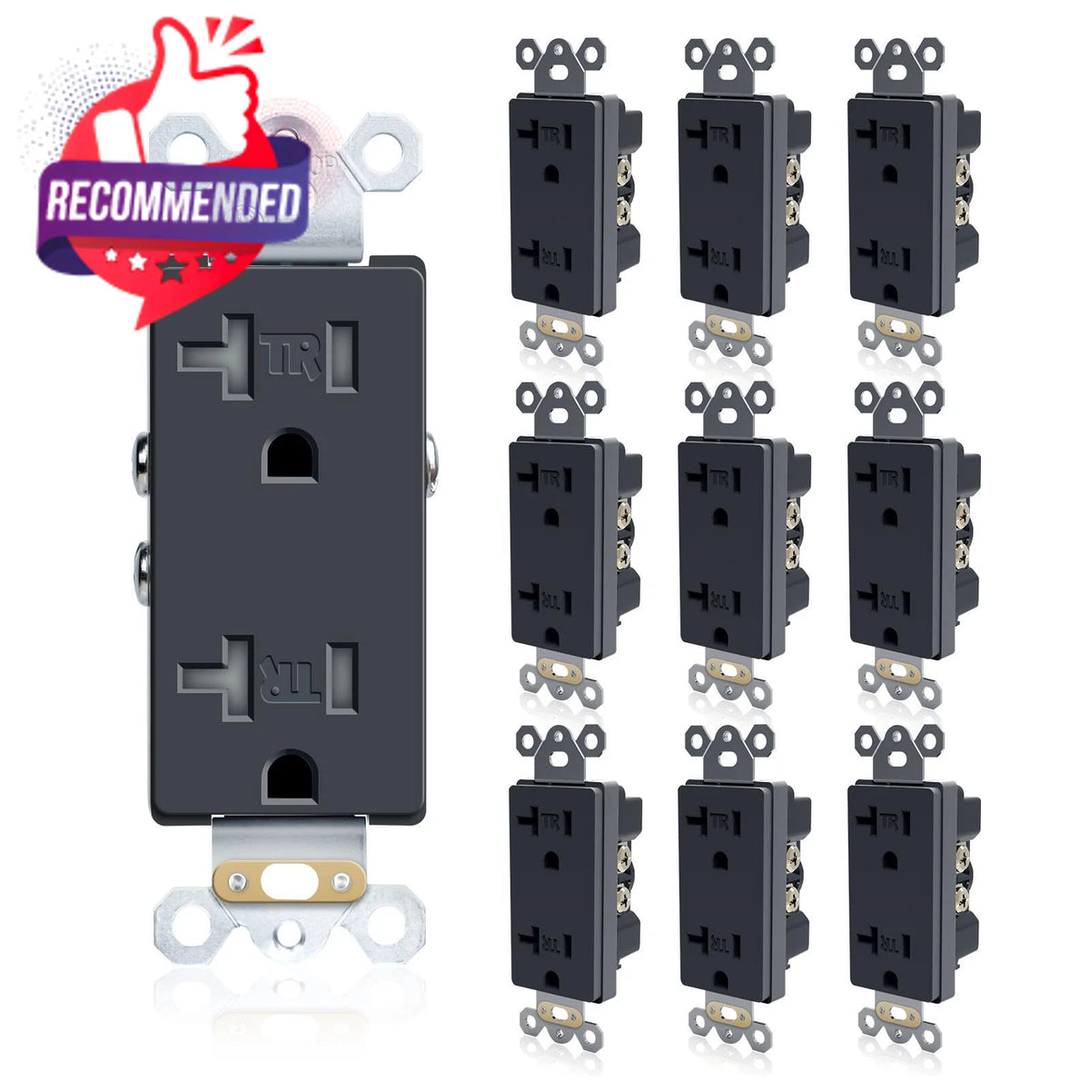 4X Black 20A Tamper Resistant Wall Outlets - Decorative Standard Finish