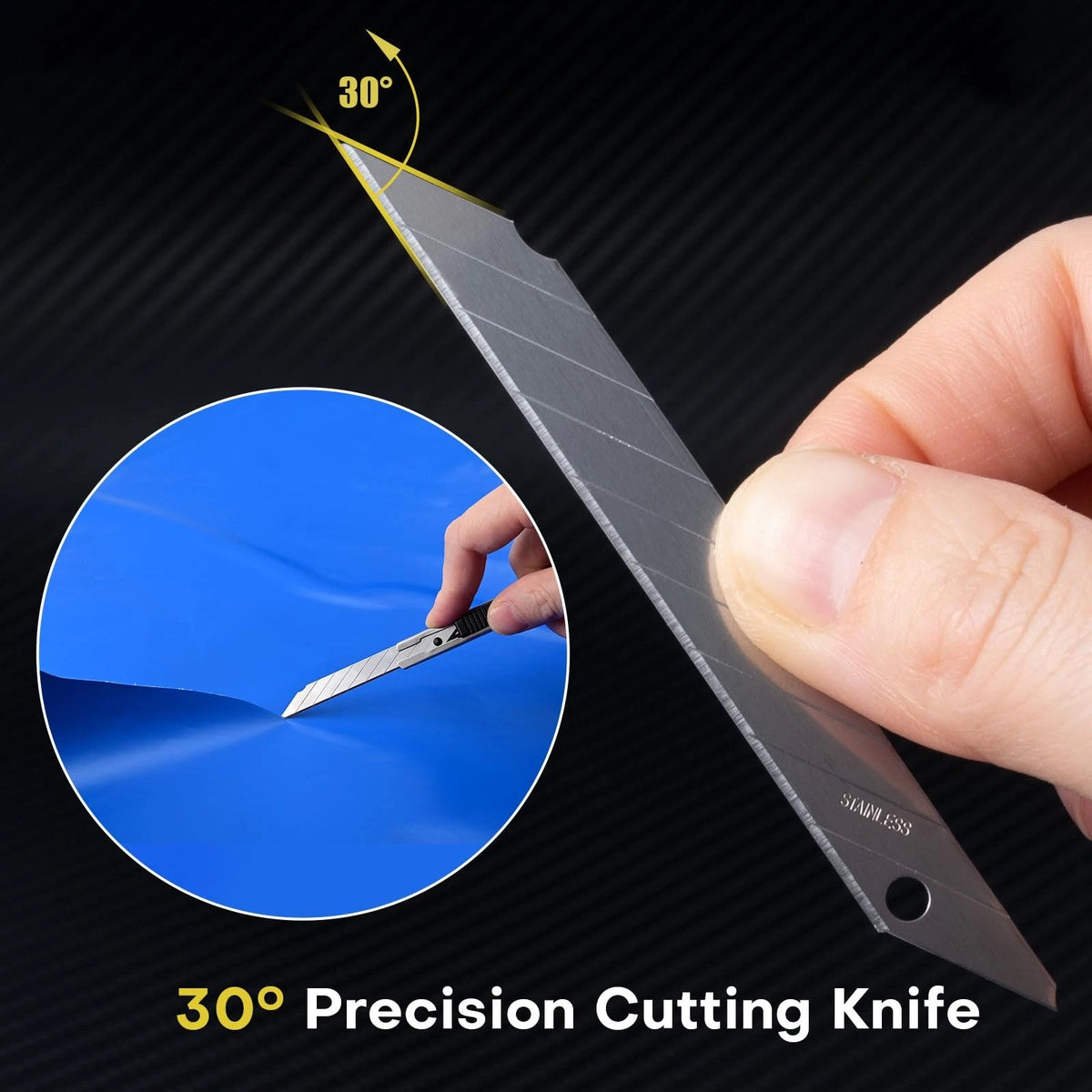 Set of 100 9mm Stainless Steel Snap Off Blades, 30 Degree