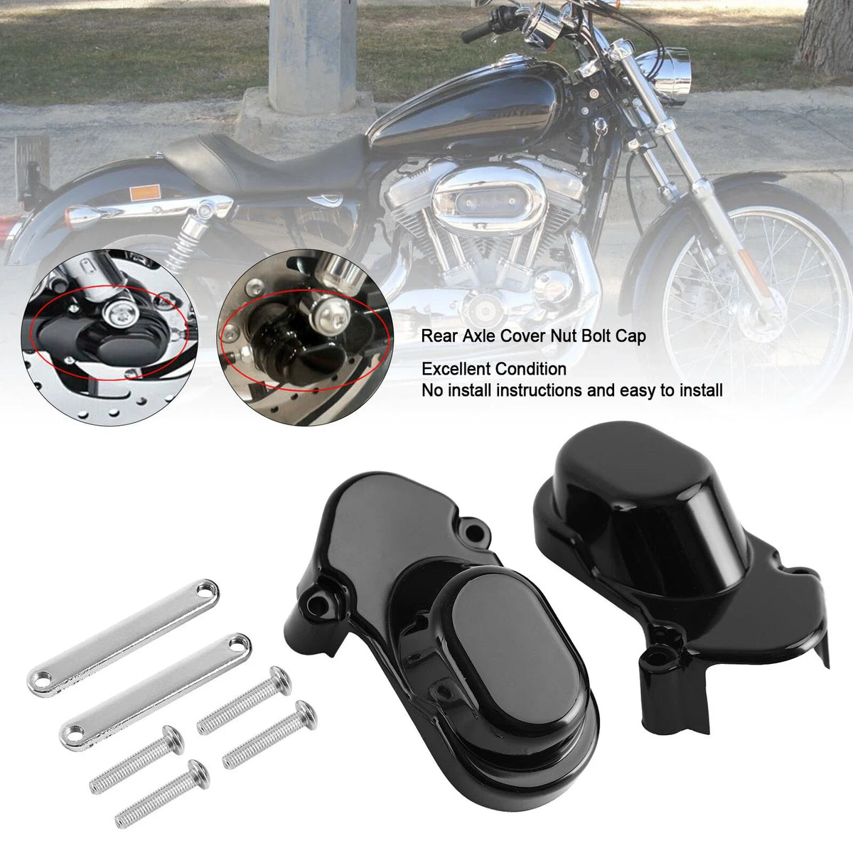 Rear Axle Cover Nut Bolt Cap for Sportster 1200 XL1200C 883 (2005–2017) Black