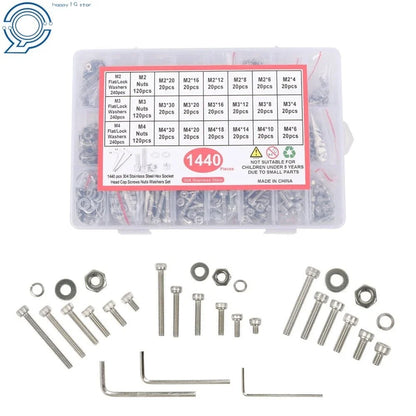 Set of 1440 Metric Bolts with Nuts 304 Stainless Steel Hex Socket M2 M3 M4