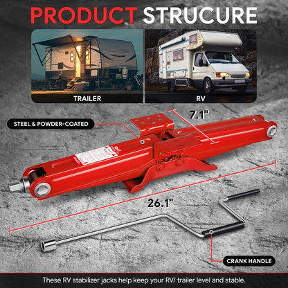 2X 2.5 Ton 24" RV Camper Stabilizer Leveling Scissor Jacks w/ Crank Handle