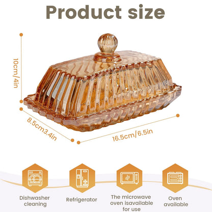 Vintage Amber Glass Butter Dish with Lid