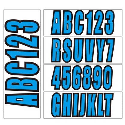 Set of 4 Blue Decal Stickers A-Z & 0-9 for Boat Numbers (3")