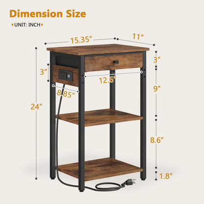 3-Tier Printer Stand with Charging Station for Under Desk Use