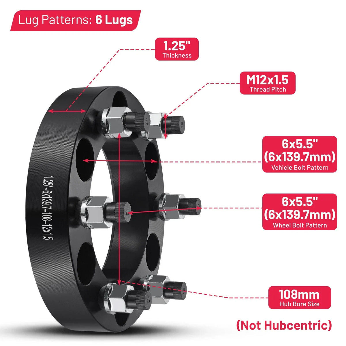 Wheel Spacer Set for Isuzu Trooper (1984–2002) M12x1.5 6x5.5 1.25"
