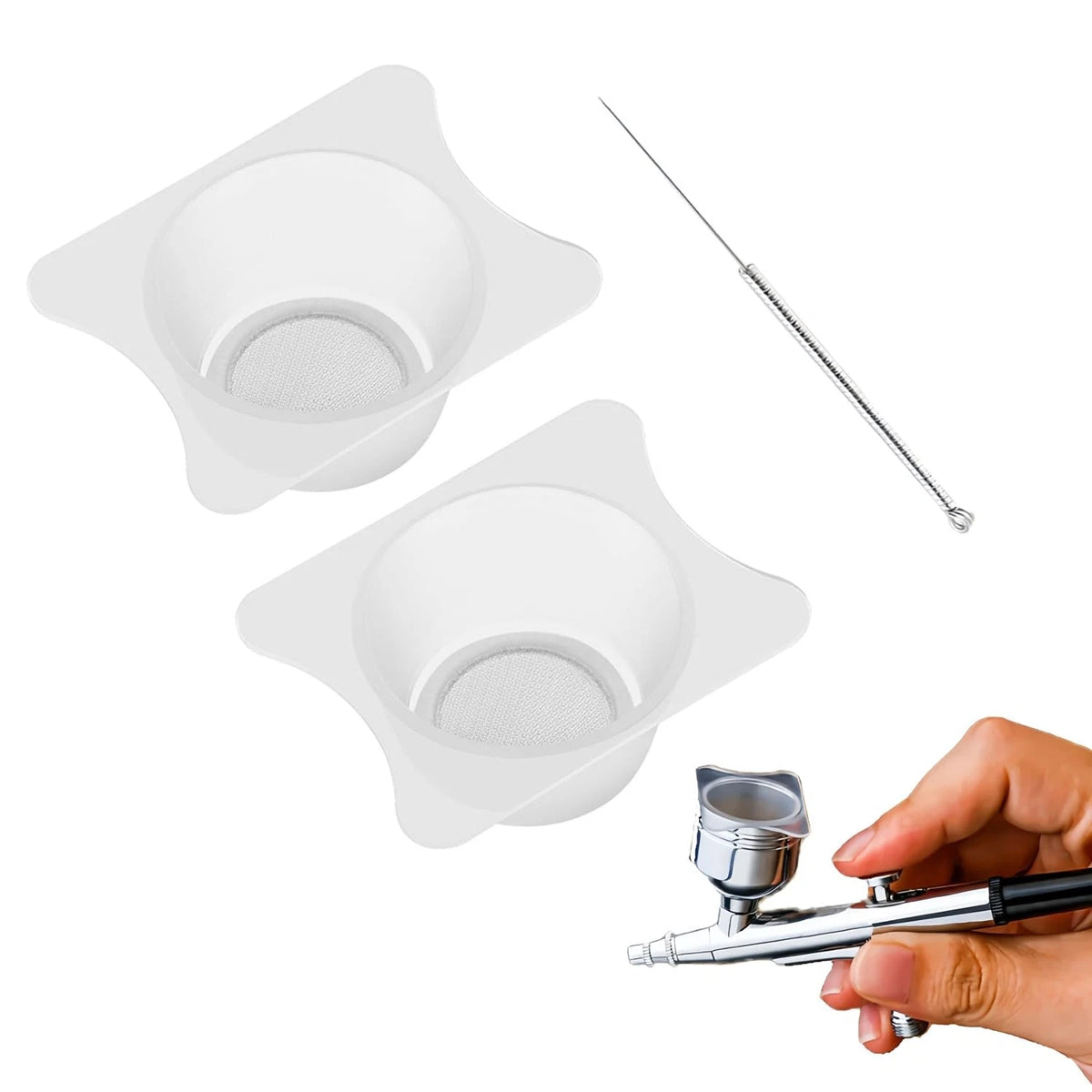 2X Airbrush Paint Filter Cup with Nozzle Cleaning