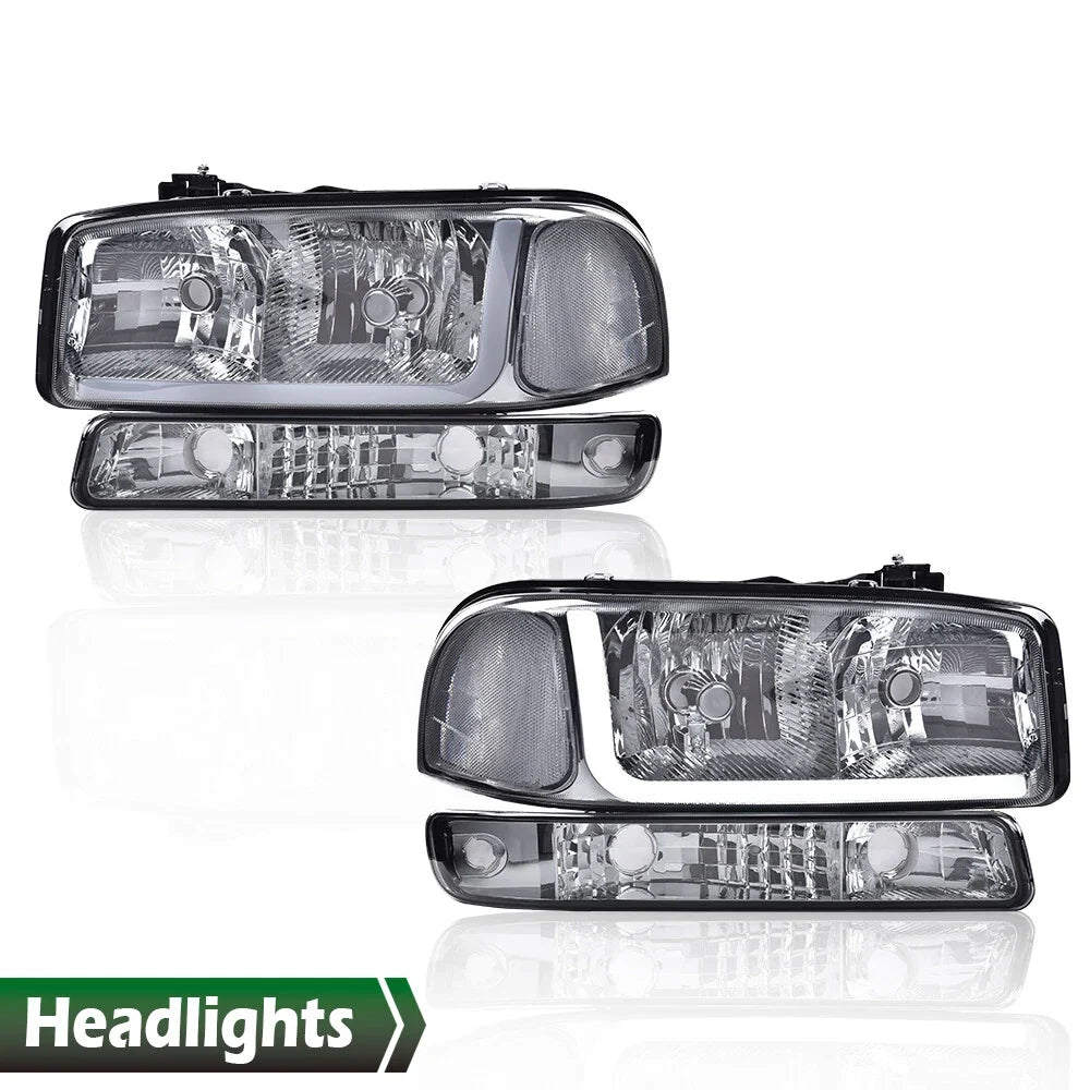 Smoke Chrome LED DRL Headlights and Bumper Lamps for GMC Sierra Yukon (1999–2007)