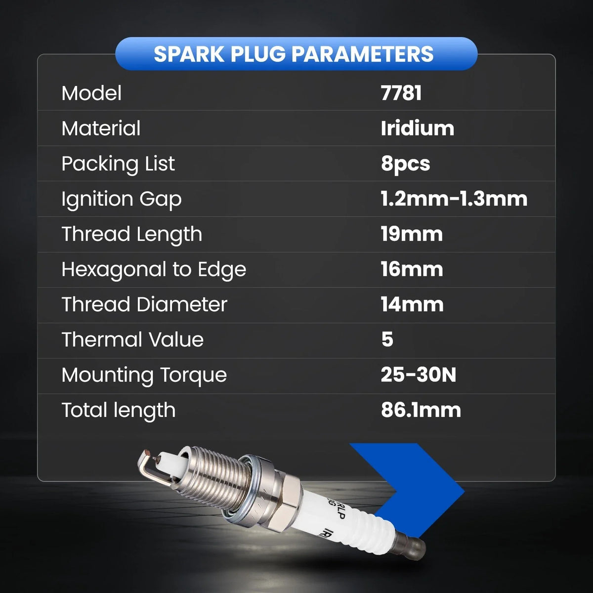 Set of 8 Ceramic Iridium Spark Plugs for Dodge Avenger 3.5L V6 (2008–2010)