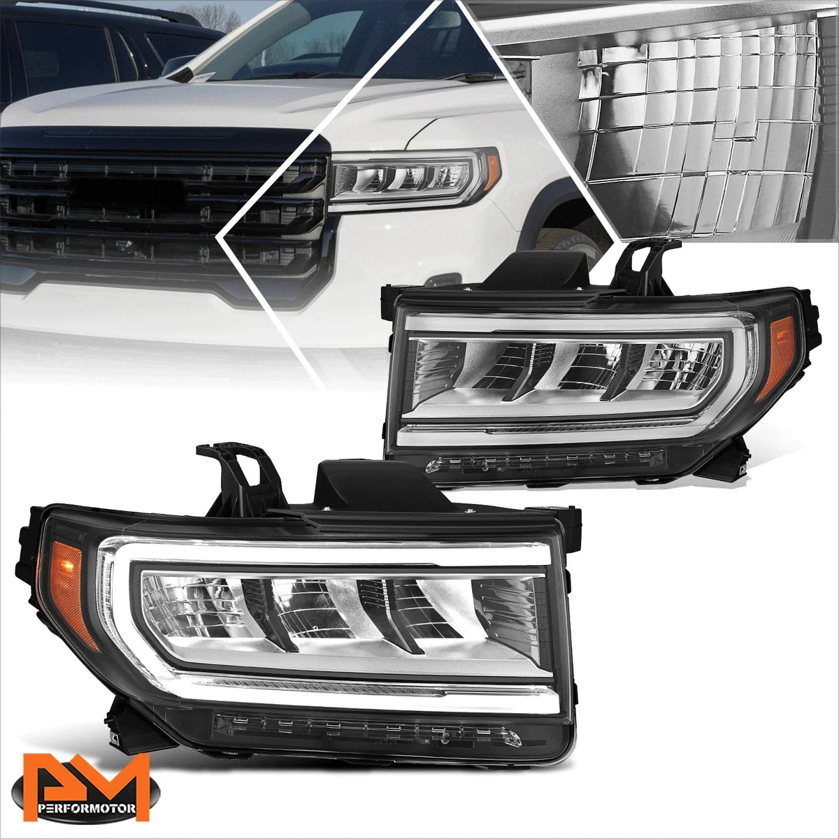 Set of 2 Black Housing Amber Corner Headlights for GMC Acadia (2020–2023)