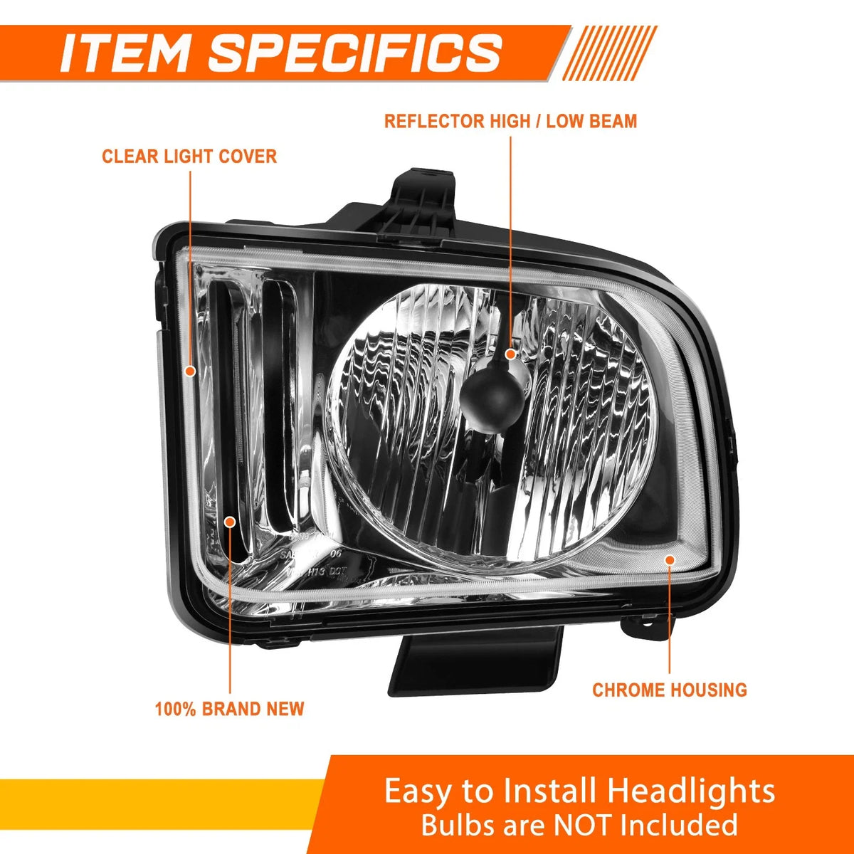 Chrome Housing Headlight Clear Corner Signal Lamps Pair for Ford Mustang (2005–2009)