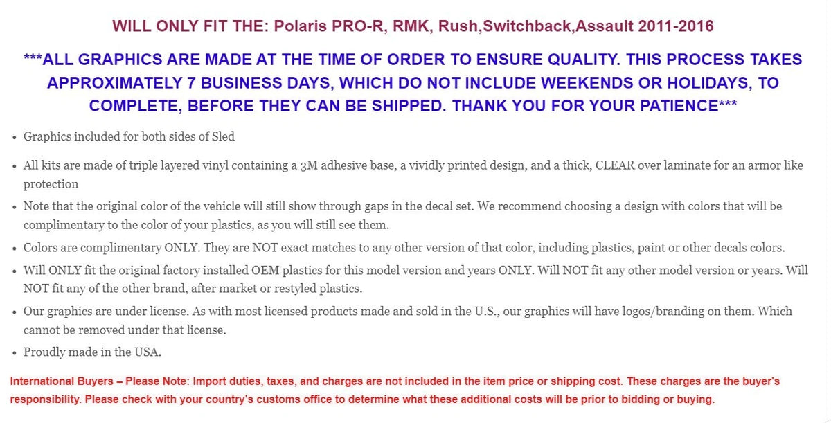 Sled Graphics Decal for Polaris PRO-R, RMK, Rush, Switchback, Assault (2011–2016)