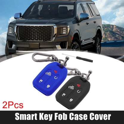 2pcs Silicone Key Fob Case Cover for Chevrolet Silverado (2019–2022) Black Blue