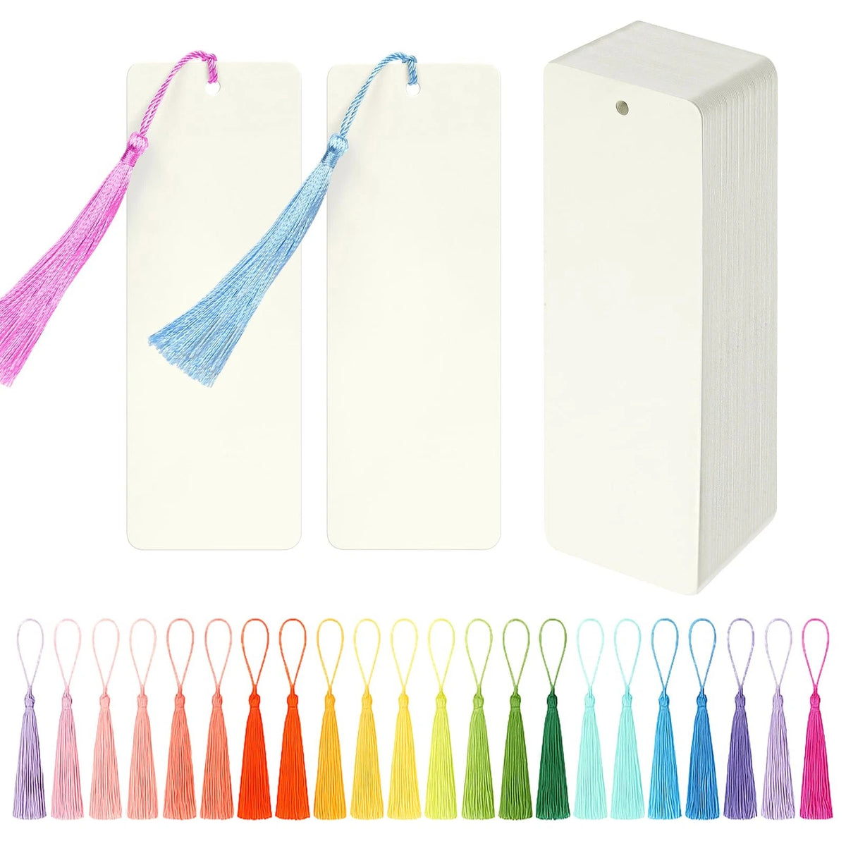 102 pcs Blank Bookmarks with Colorful Tassels for Various Uses (No Specific Years)