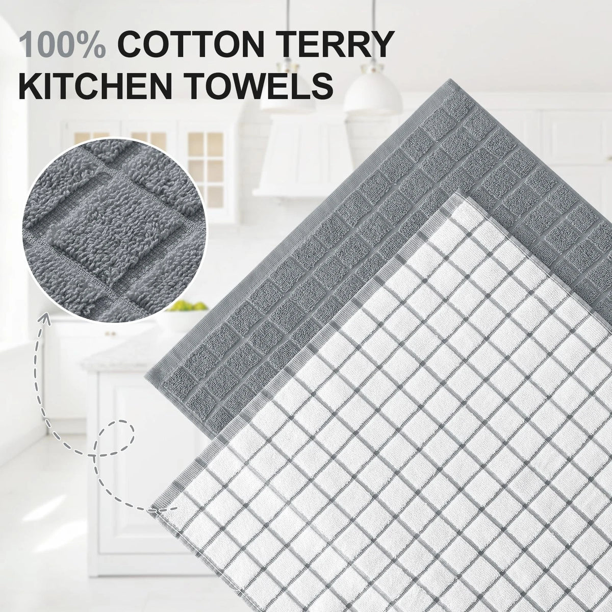 Set of 4 Premium Cotton Kitchen Towels 16"x28" Natural Ring Spun 390 GSM