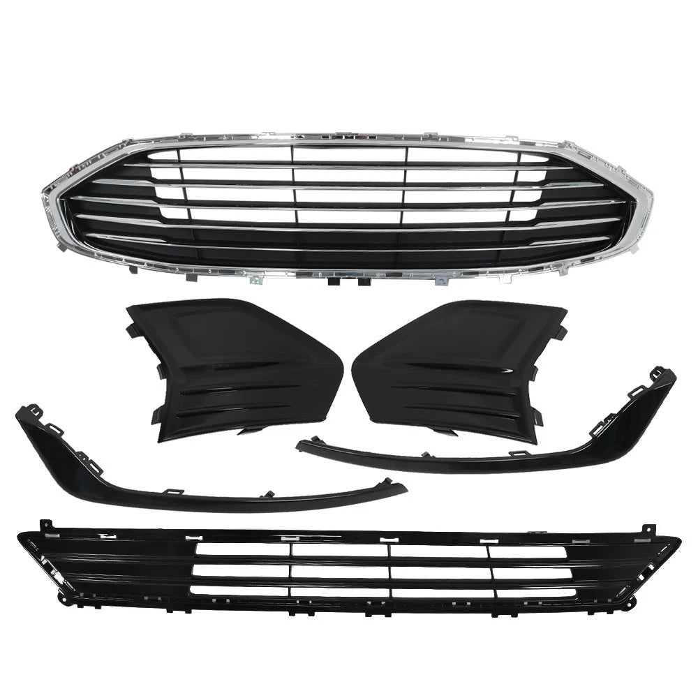 Set of 4 Front Upper & Lower Grille + Fog Light Covers for Ford Fusion (2019–2020) - KS7Z-17D957-ADPTM, KS7Z-17B814-AA, KS7Z-17B814-EA