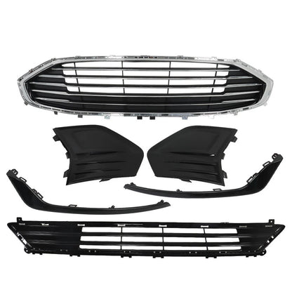 Set of 4 Front Upper & Lower Grille + Fog Light Covers for Ford Fusion (2019–2020) - KS7Z-17D957-ADPTM, KS7Z-17B814-AA, KS7Z-17B814-EA