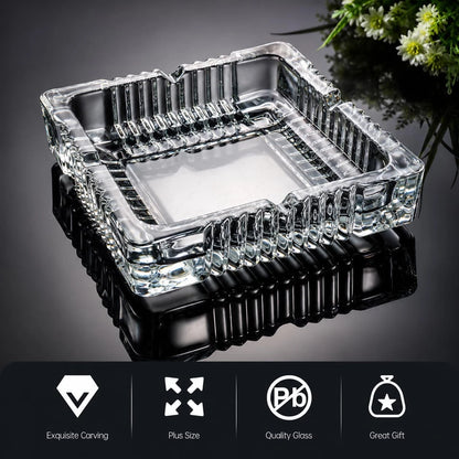 Large Glass Ashtray for Cigarette Cigar - 7x7 Inch, Clear Crystal