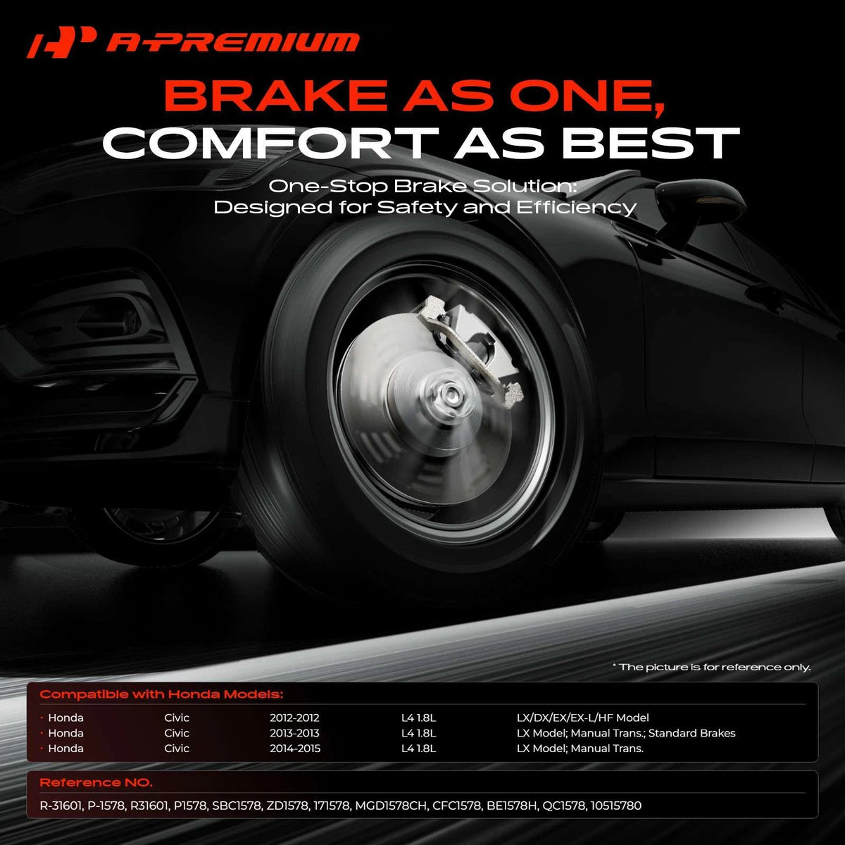 Set of 4 Front Disc Brake Rotors & Ceramic Pads for Honda Civic (2012–2015) ZD1578, MGD1578CH, CFC1578