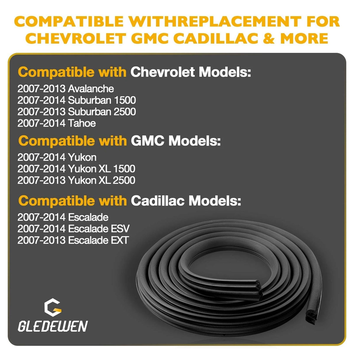 2X Front Door Weather Strip Seal for Chevrolet Avalanche (2007–2014)