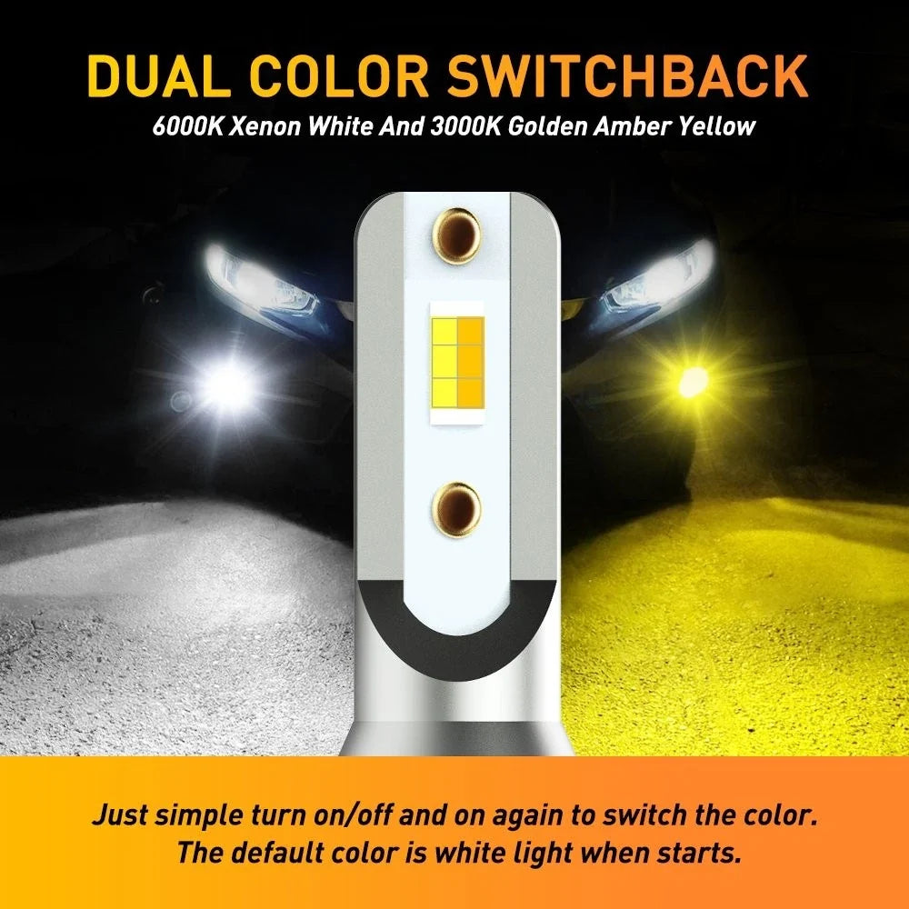 H8 H11 Dual Color Switchback LED Fog Light Bulbs 30W 4000LM for
