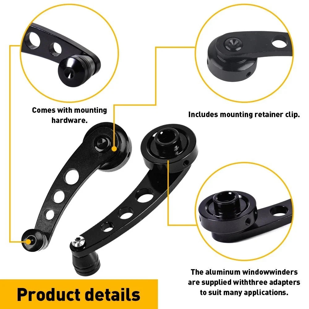 Set of 2 Universal Black Aluminum Billet Window Crank Handles
