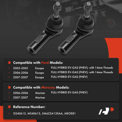 2X Tie Rod End Front Outer for Ford Escape Mercury Mariner (2005–2007) 5M6Z3A130AA, MS40615
