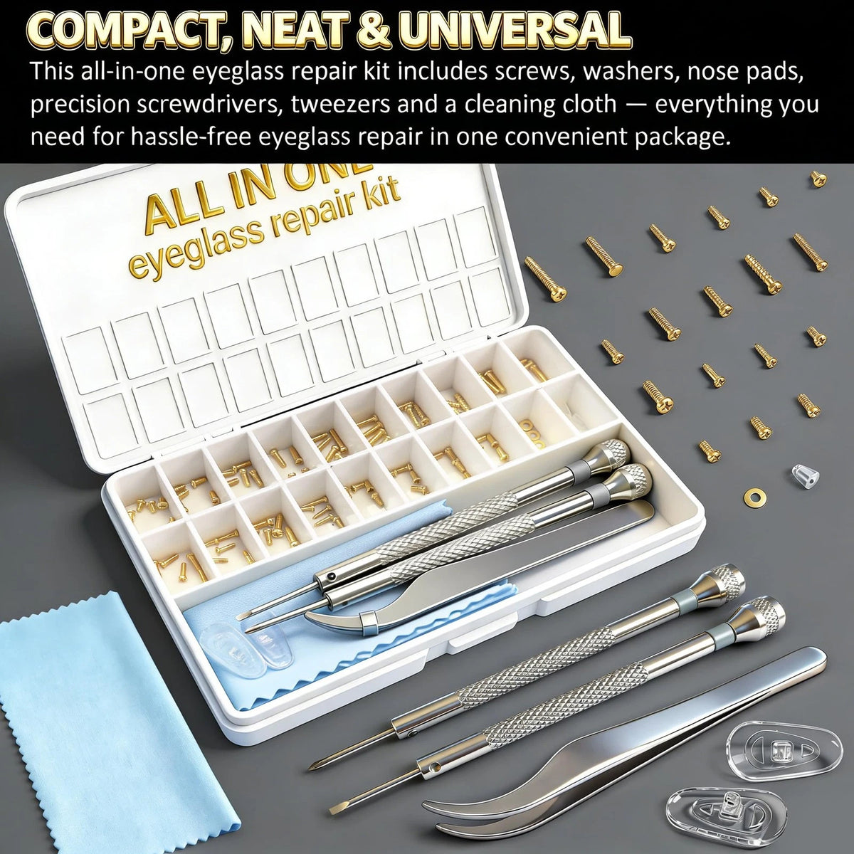 Eyeglass Repair Kit with 18 Sizes Gold-Plated Screws for Various Styles