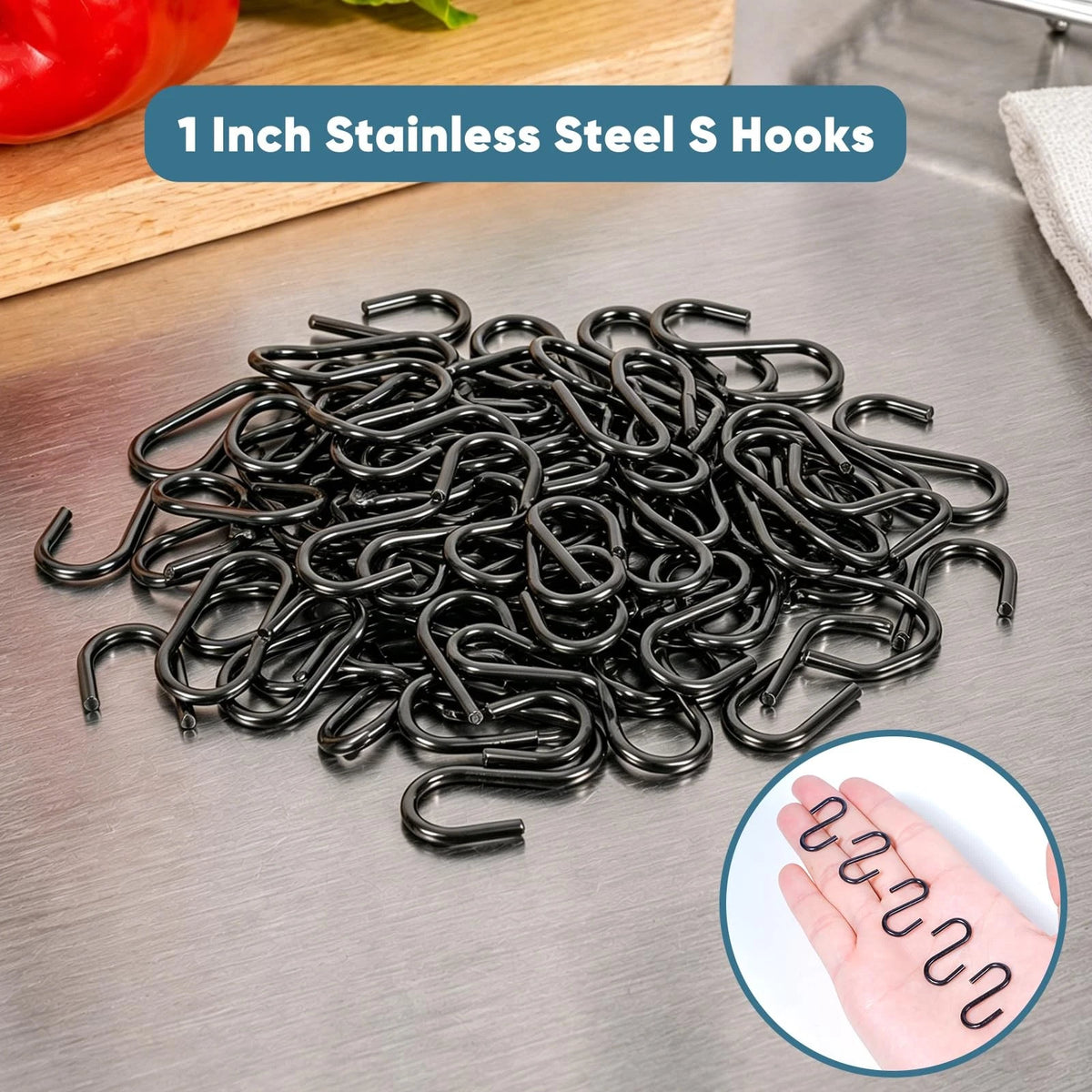 100PCS Mini Stainless Steel Black S Hooks for Various Applications