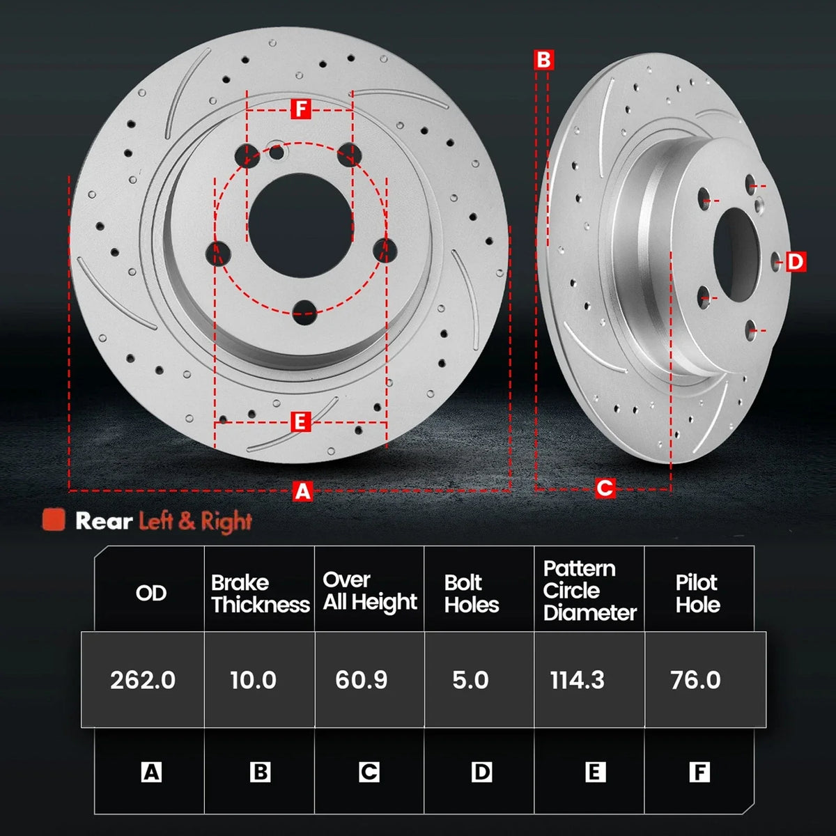 Rear Drilled Brake Rotors & Ceramic Brake Pads for Hyundai Elantra (2007–2010)