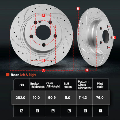 Rear Drilled Brake Rotors & Ceramic Brake Pads for Hyundai Elantra (2007–2010)