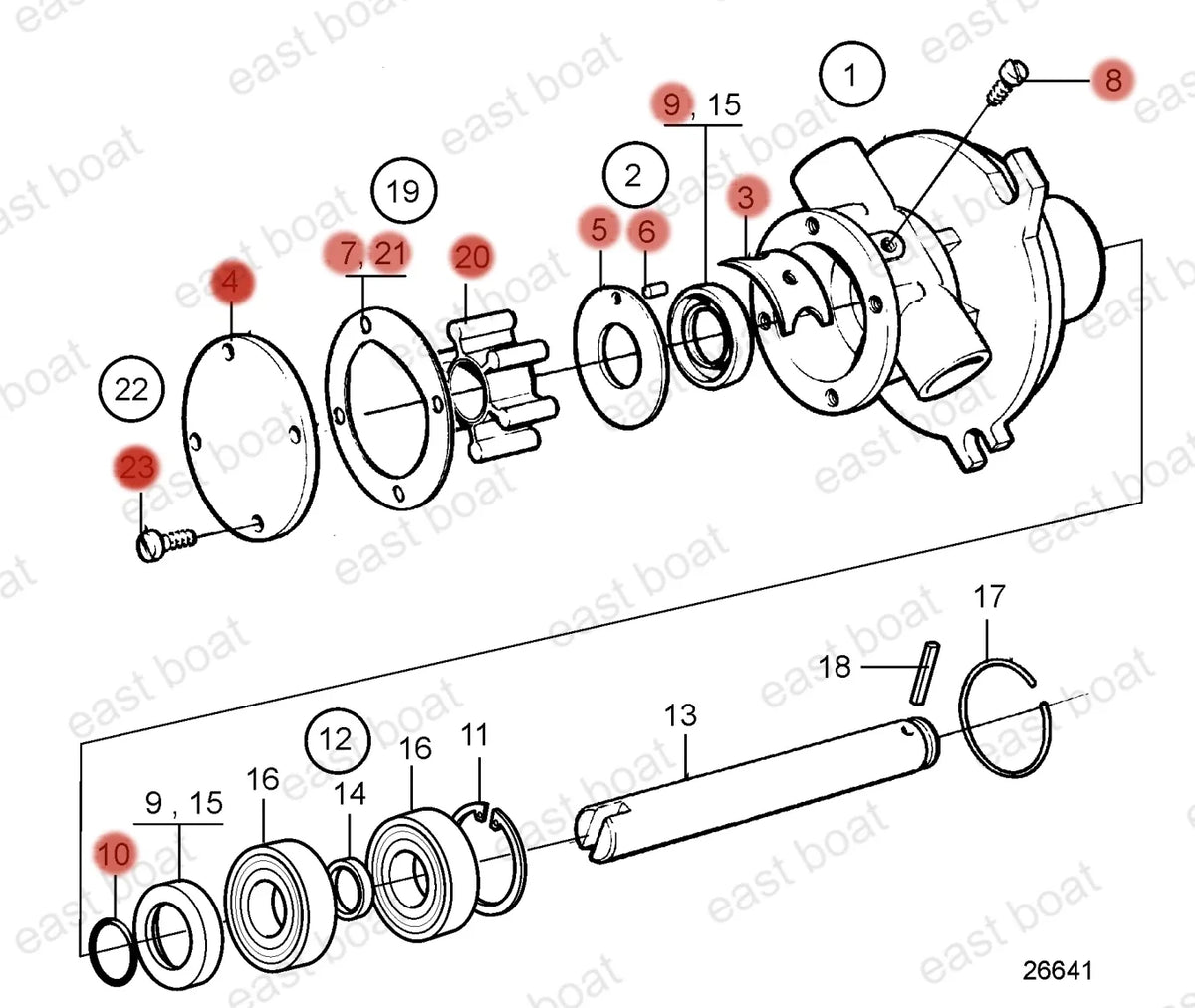 Sea Water Pump Repair Kit for Volvo Penta MD 2001-2003 (21951368)