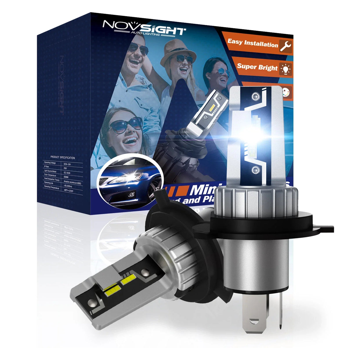 2X NOVSIGHT 9003 H4 LED Headlight Bulbs Kit 10000W 110000LM Bright White