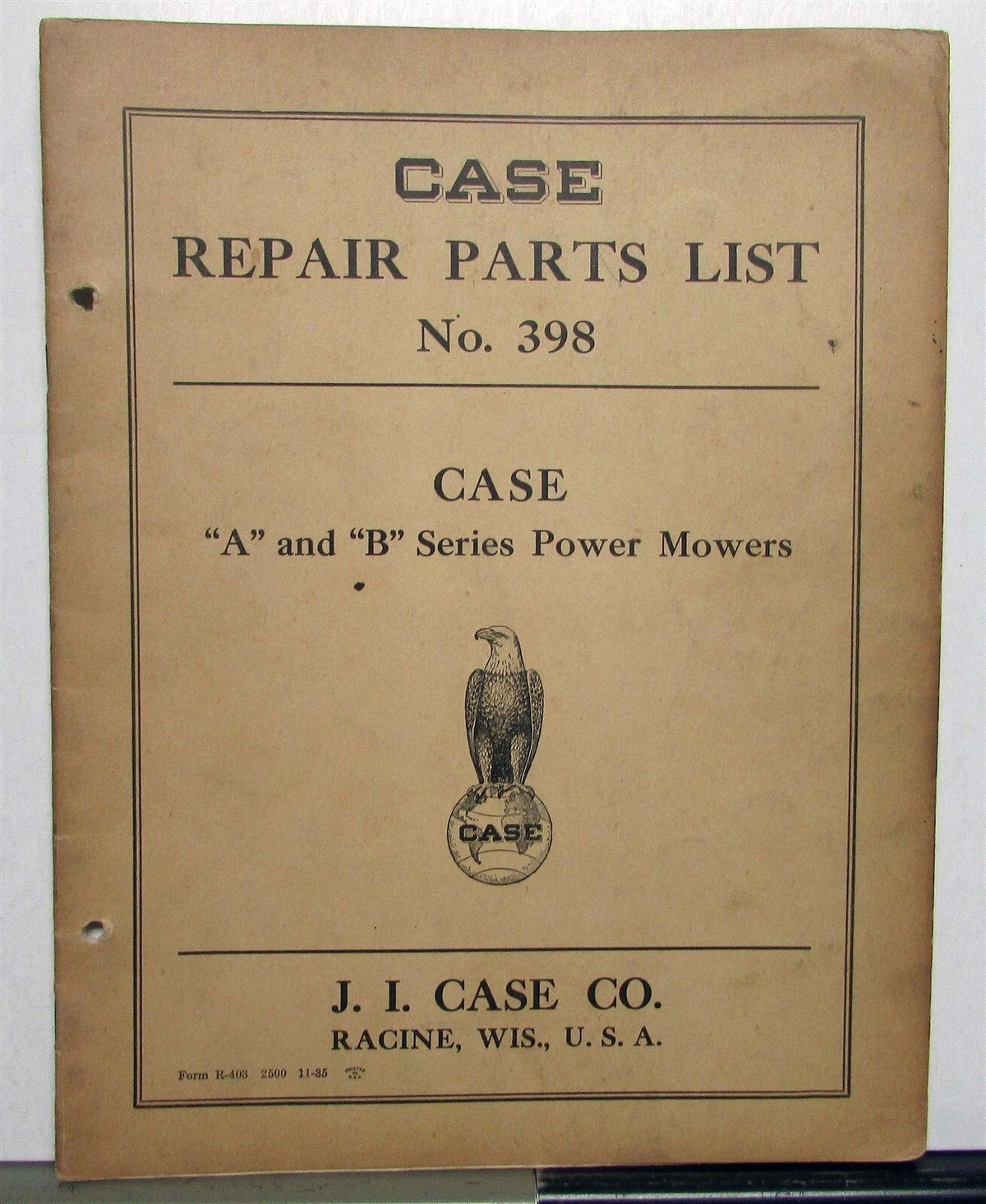 Power Mowers Parts Catalog for Case A&B Series (1936)