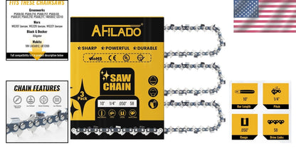 Set of 2 Chainsaw Chains - 10 Inch, 58 Drive Links, 0.050 Gauge