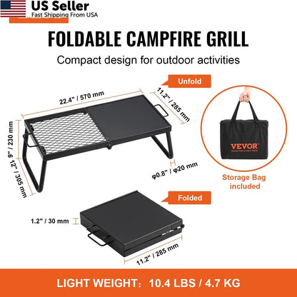 Folding Campfire Grill for VEVOR (22.4 x 11 Inch) Heavy Duty Steel Mesh