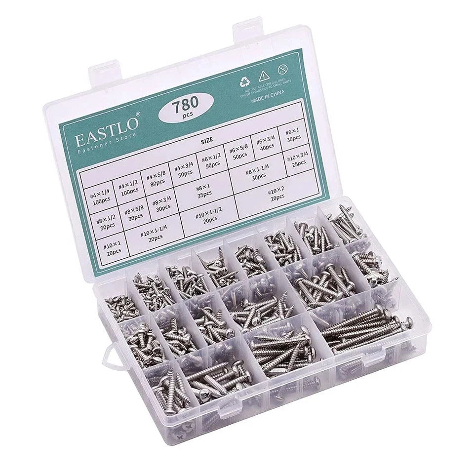 780 PCS Pan Head Sheet Metal Screws Assortment 304 Stainless Steel