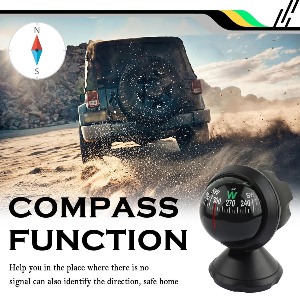 Compass for Car with Bottom Stick (3.23x2.55x2.05 inch, Black)