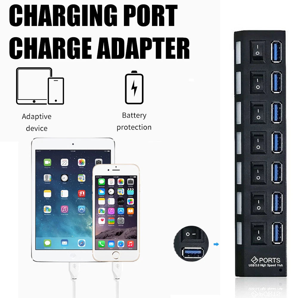 7-Port USB 3.0 Hub with On/Off Switch for PC Laptop