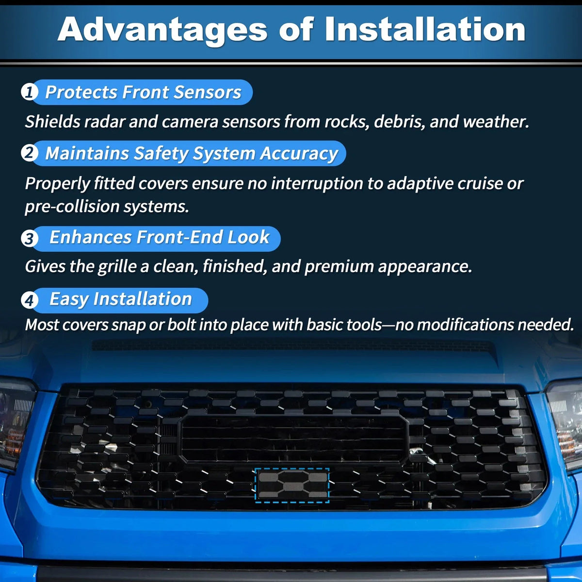 Front Grille Garnish Radar Sensor Cover for Toyota Tundra TRD PRO (2018–2021)
