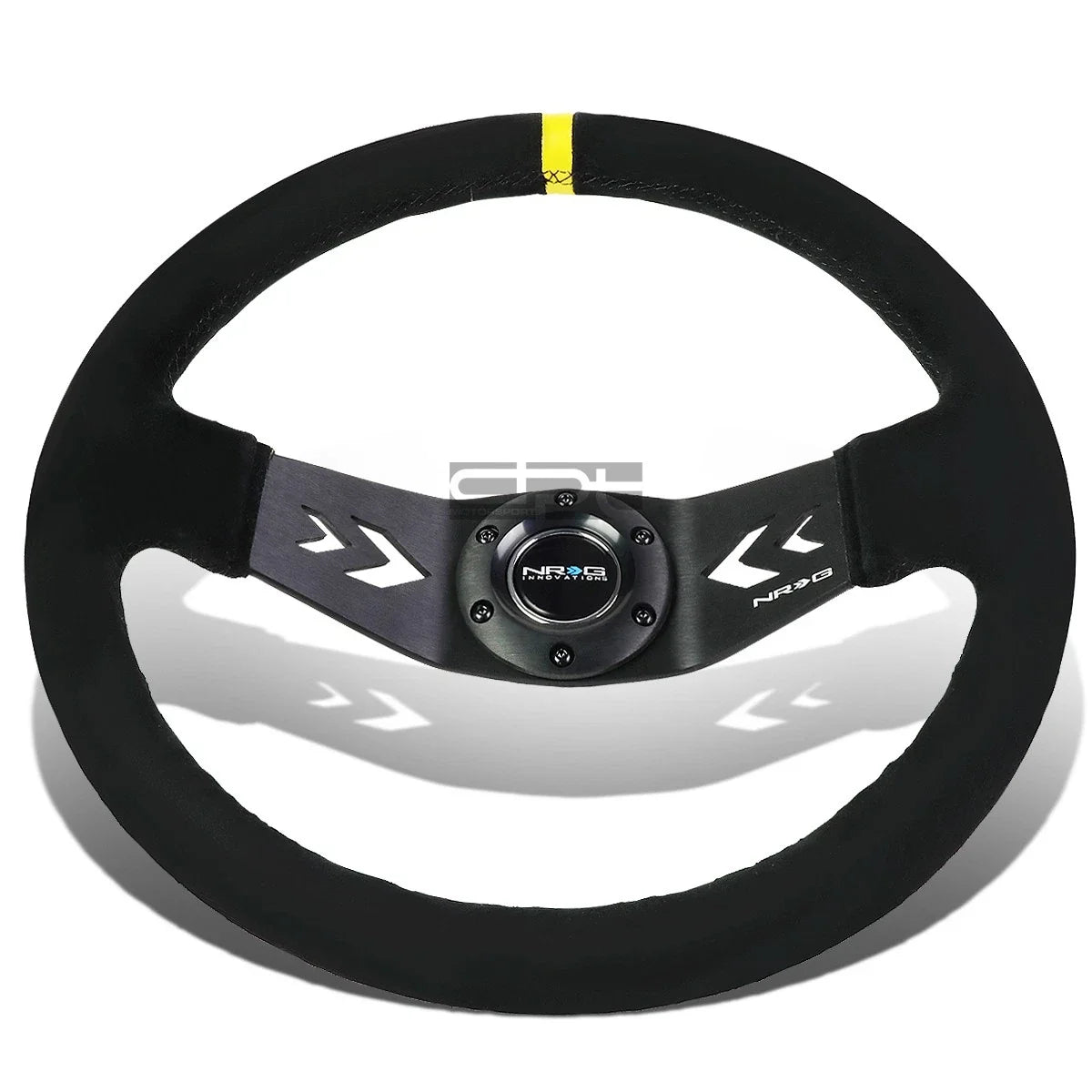 NRG 350mm Racing Steering Wheel for Universal Fit (2-Spoke, Yellow Suede)