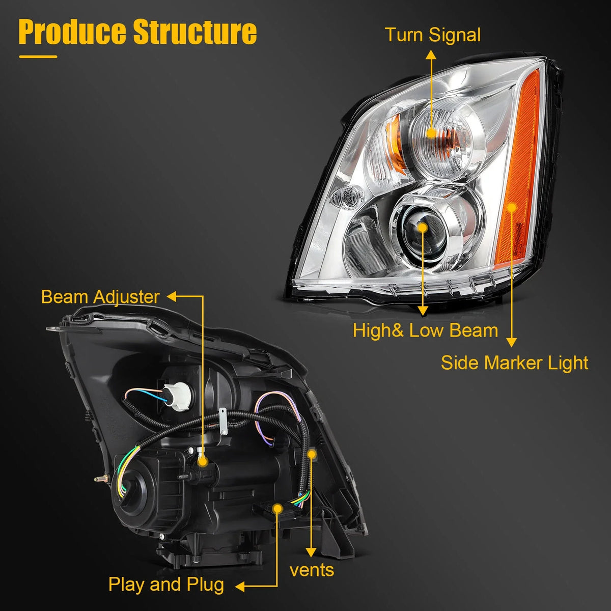 Headlight Assembly for Cadillac DTS (2006–2011) HID Xenon Projector