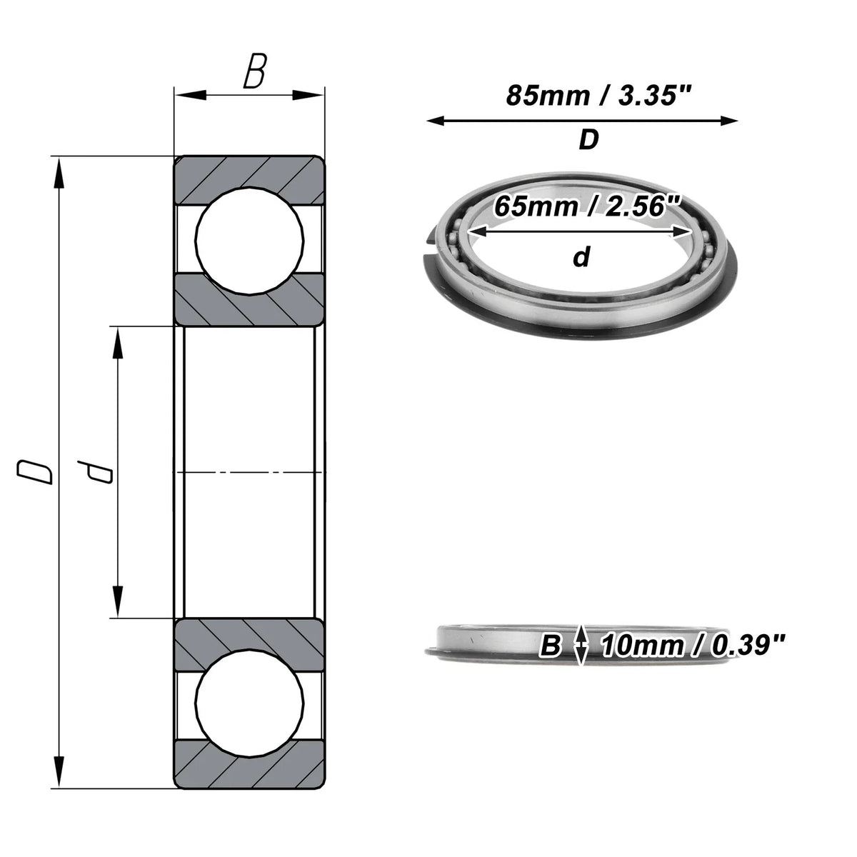 Deep Groove Ball Bearing P5 for Scooter Skateboard Wheel (65x85x10mm)