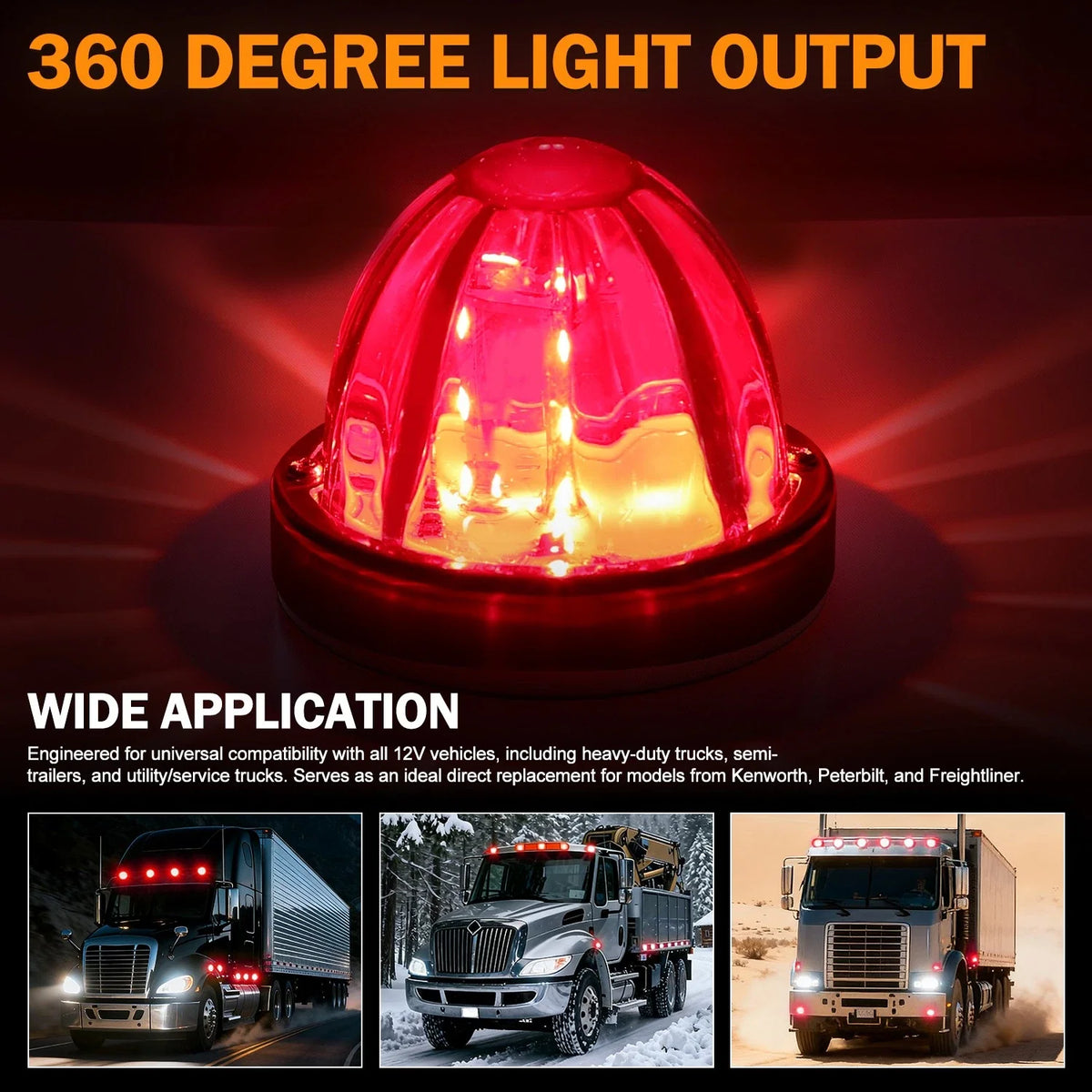Set of 4 Red/Chrome LED Side Marker Turn Signal Lamps for Truck Trailer