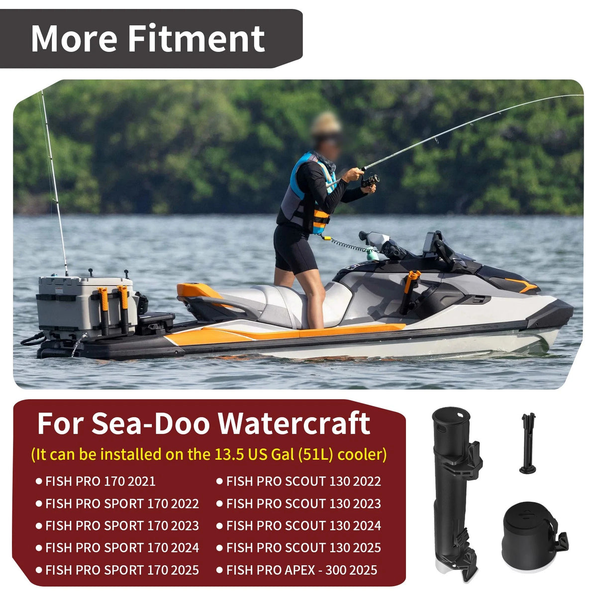 Fishing Rod & Cup Holder for Sea-Doo FISH PRO 130 170 300 (295100795 295101230)