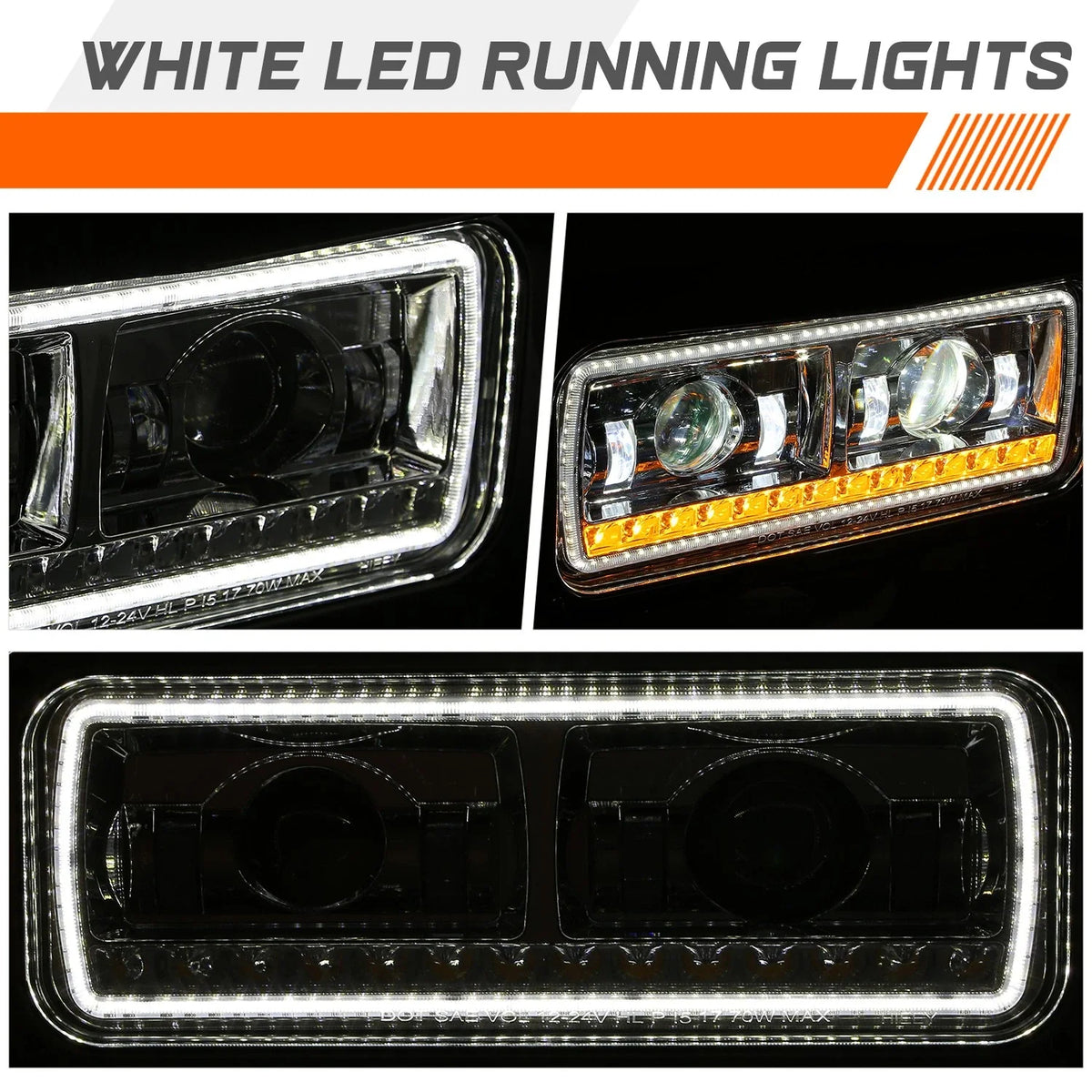 LED Sequential Signal Projector Headlight Chrome for Peterbilt 359 379 389 (1981–2021)
