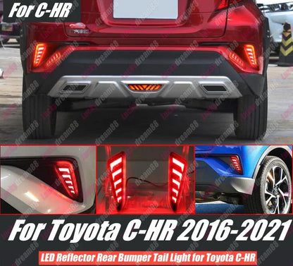 2X Red LED Rear Bumper Reflector Tail Brake Light Lamp for Toyota C-HR (2016–2022)