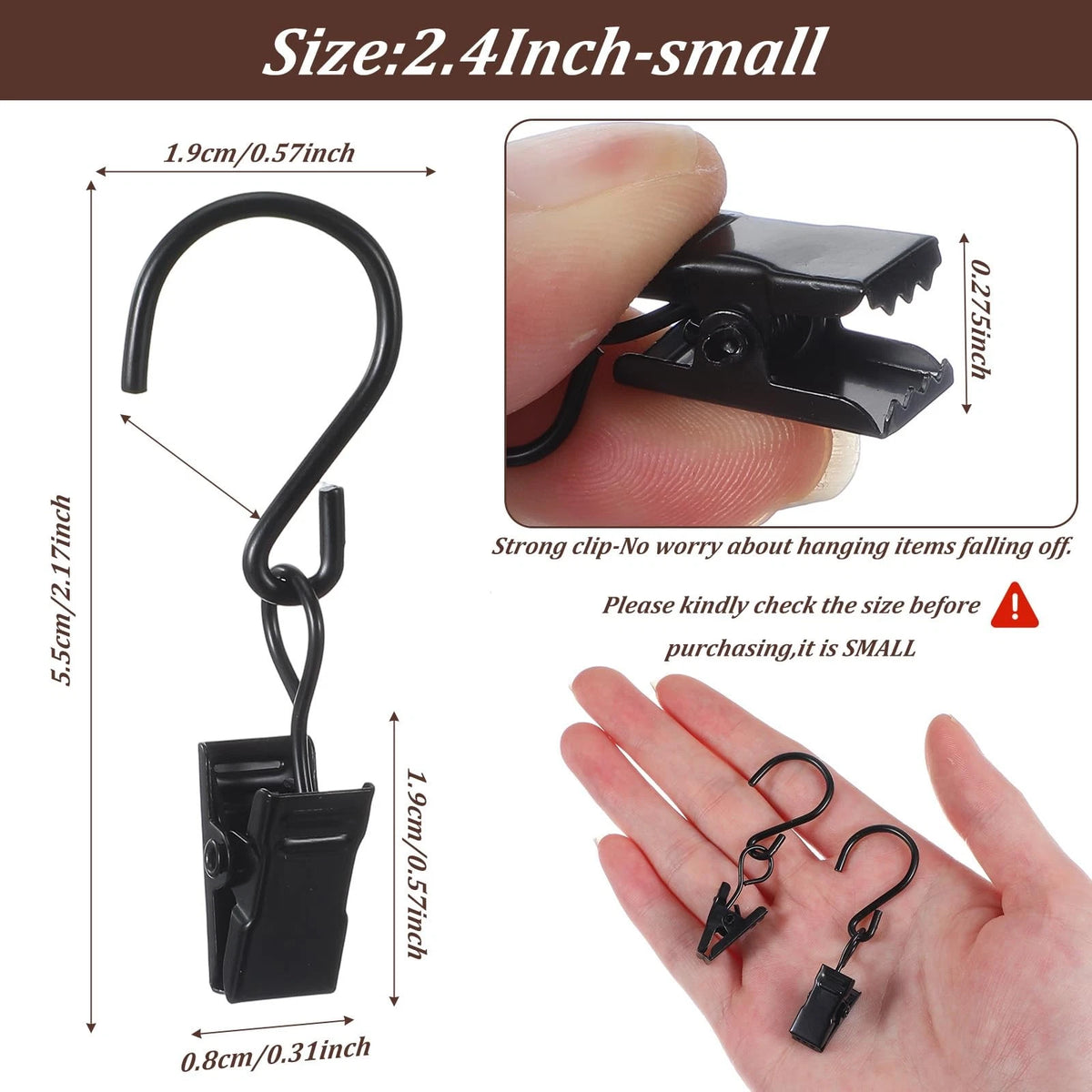 20 PCS S Hook Curtain Clips for Universal Use (2.17 Inch, Black)