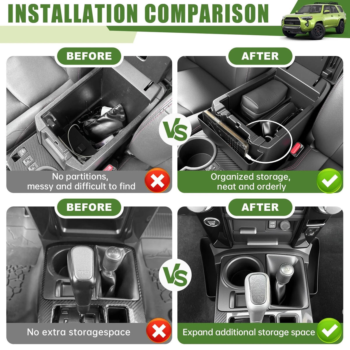 3X Center Console Organizer for Toyota 4Runner (2010–2024)