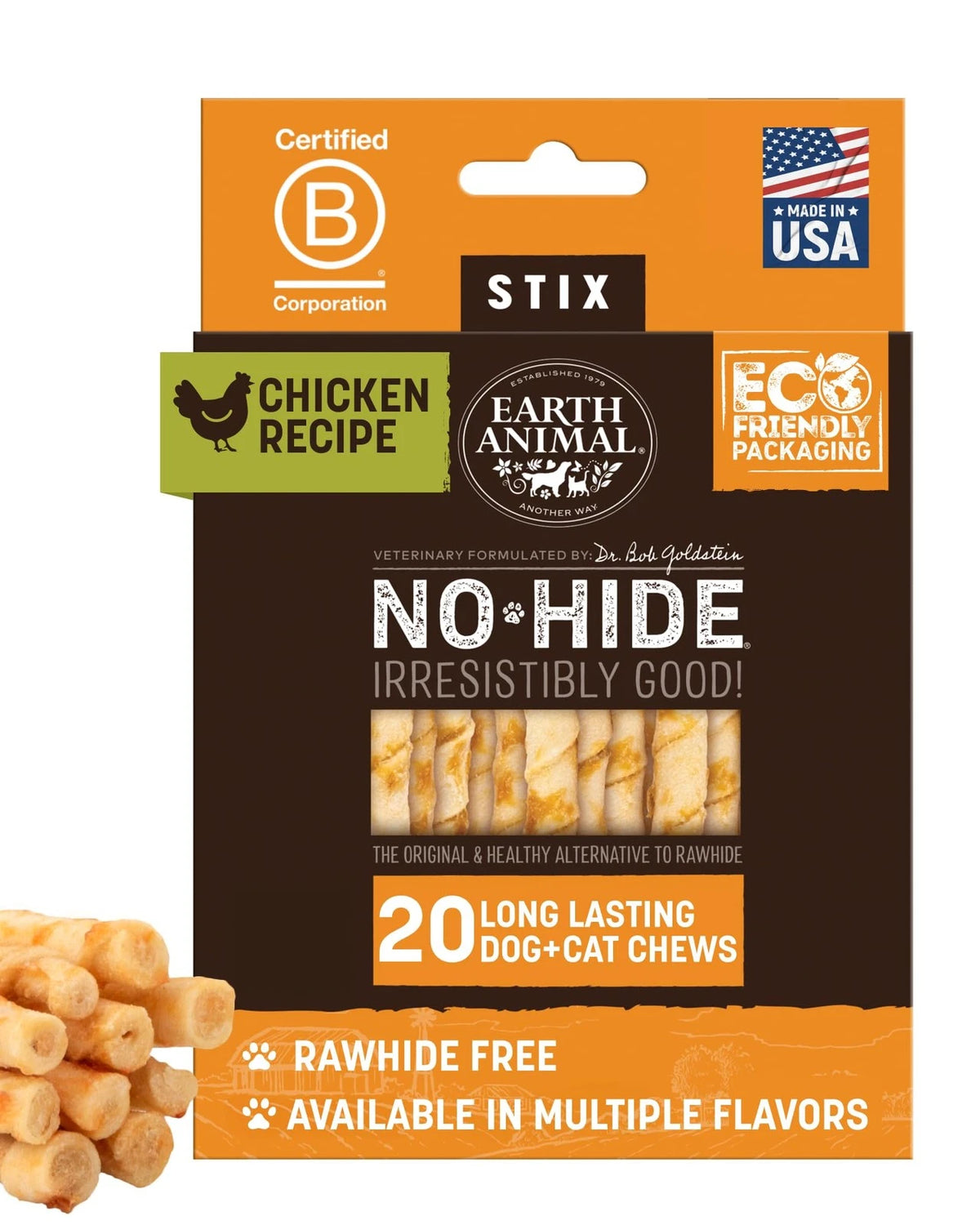 20 Count No Hide Stix for Dogs - Long Lasting Rawhide Free