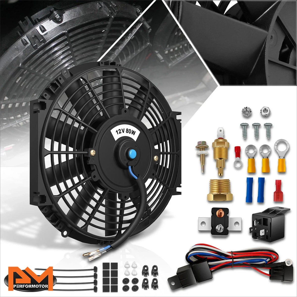 12" 12V Electric Radiator Cooling Fan with Relay & Mount Kit
